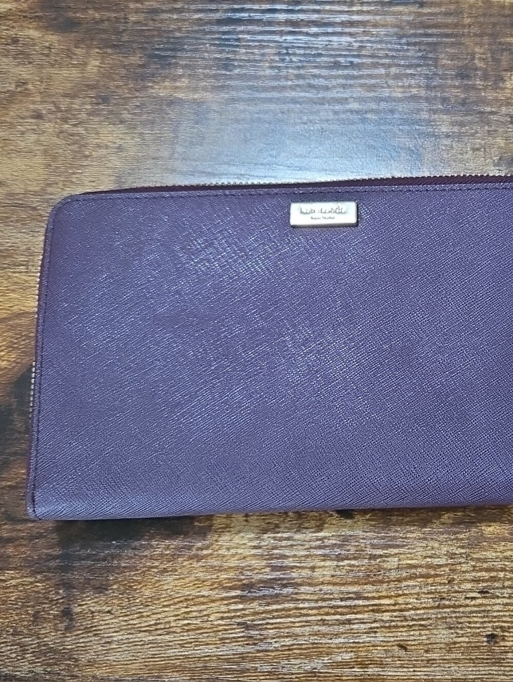 kate spade deep plum Saffiano zip-around leather wallet